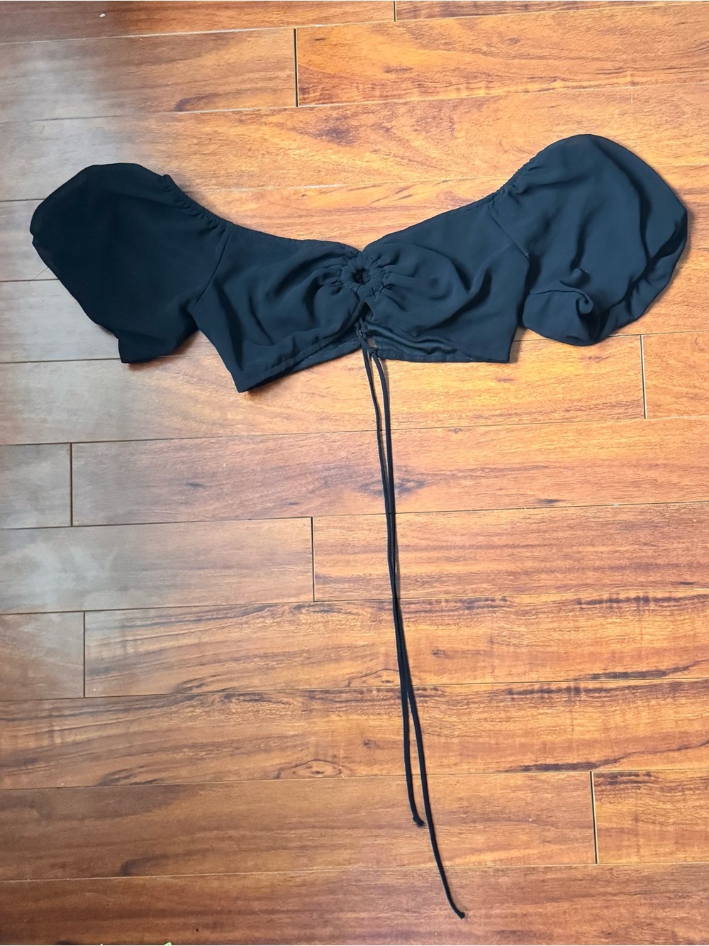 wild fable Black Ruched Puff-Sleeve Crop Top